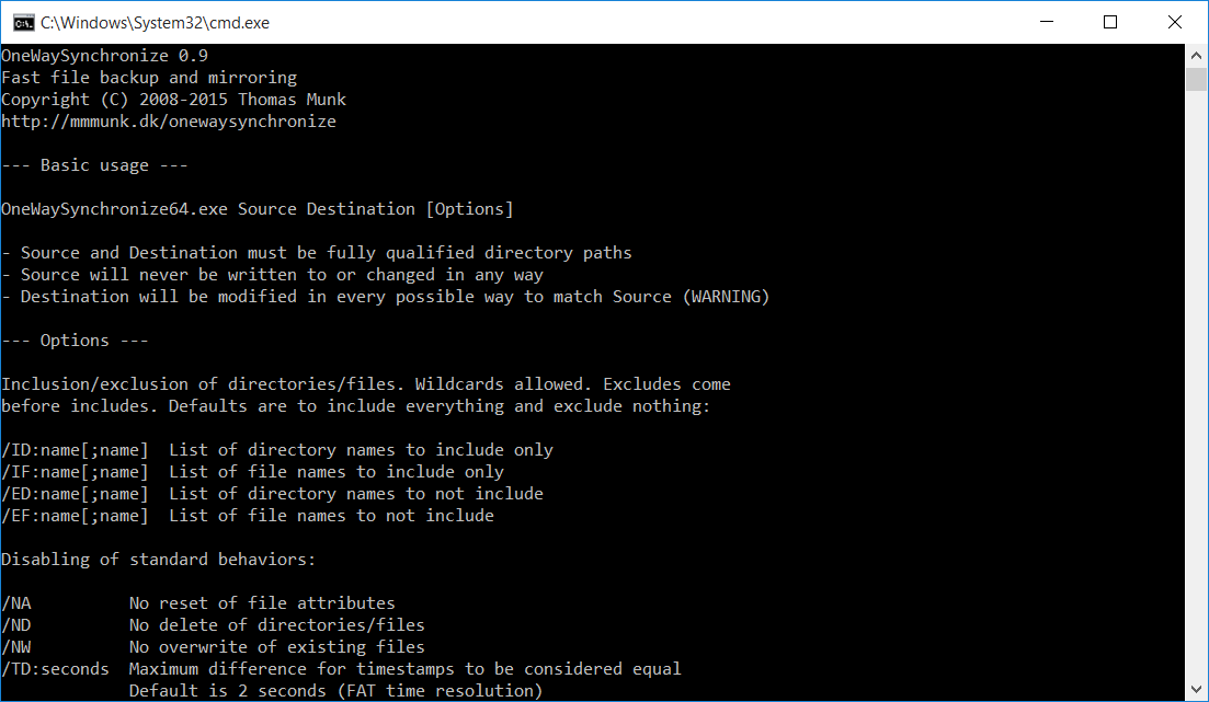 OneWaySynchronize Usage Information